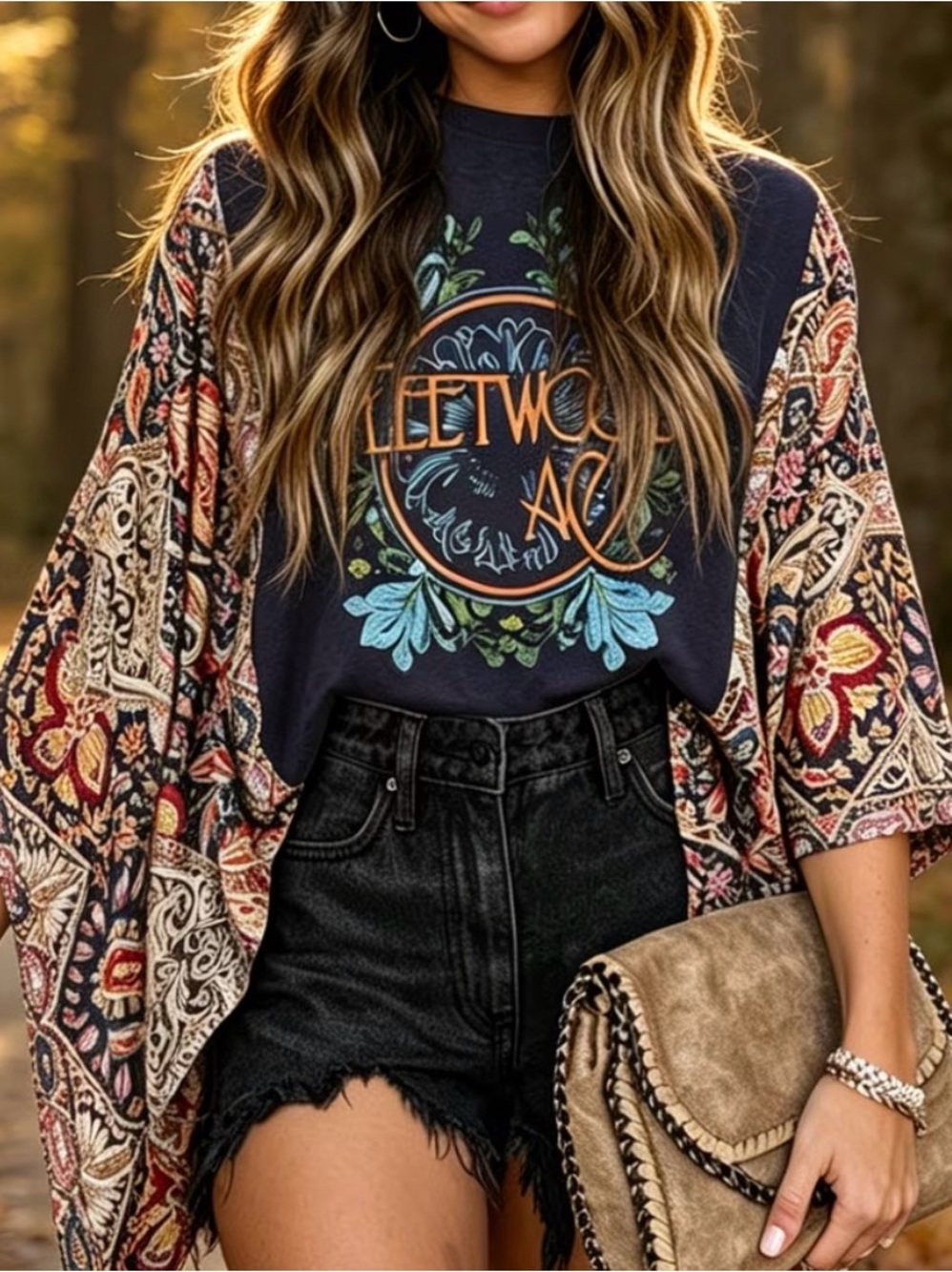 “Fleet graphic boho kimono-style top”